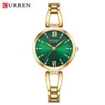 CURREN 9092 New Rhinestone Fashion Women Elegant Quartz Watch – Golden Green Color - Original